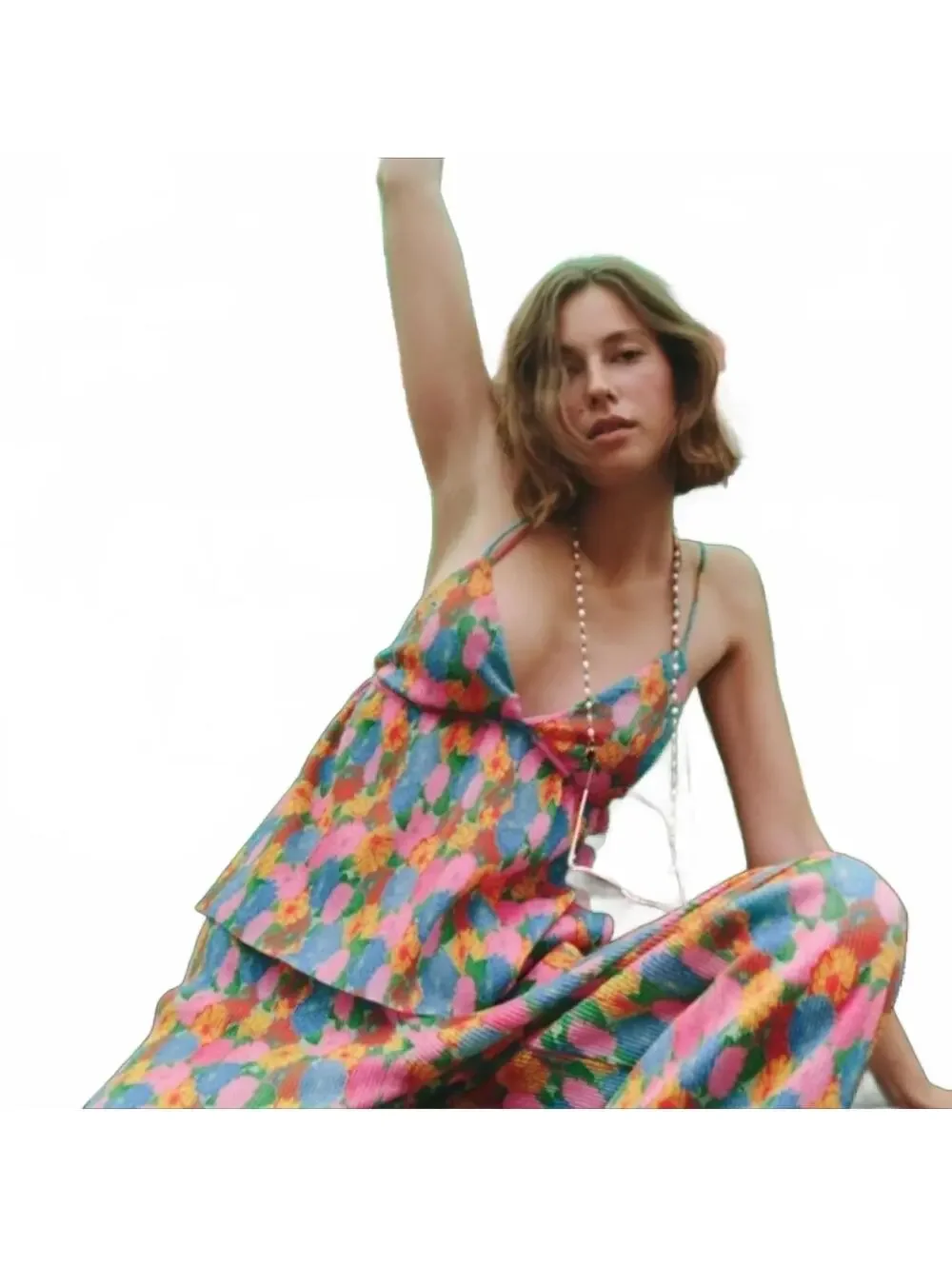 Zara Bright Floral Camisole Top Blue Orange Multi Color Strappy Cami Small - Picture 2 of 9